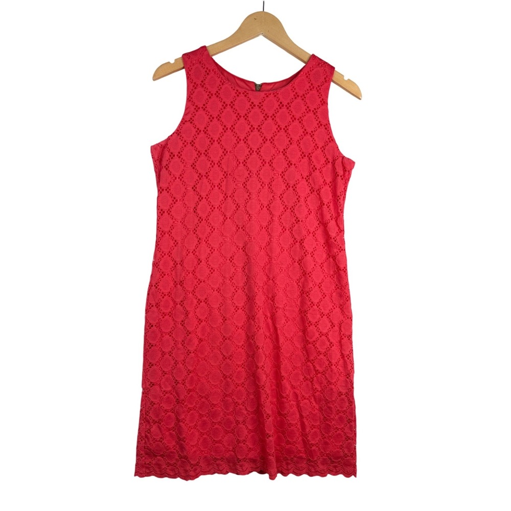 Ronni Nicole Sleeveless Lace Overlay Shift Dress size Medium Coral Pink